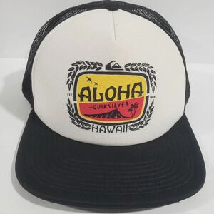 Quicksilver Aloha Hawaii White/Black  Mesh,Snapback Mens Trucker Hat.
